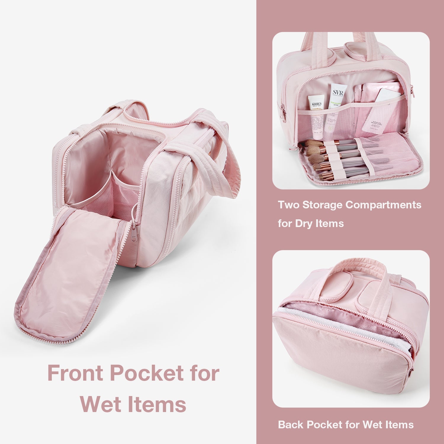 Makeup Travel Bag with Two Storage Compartments for Dry and Wet Segregation - Bagsmart